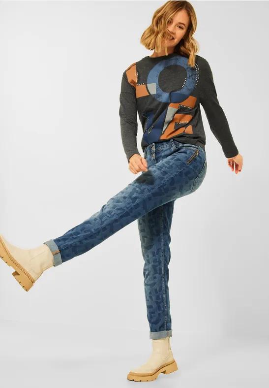 Laser Print Loose Fit Jeans indigo light blue