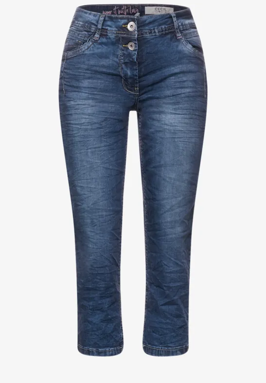 Loose Fit Caprijeans mid blue used wash