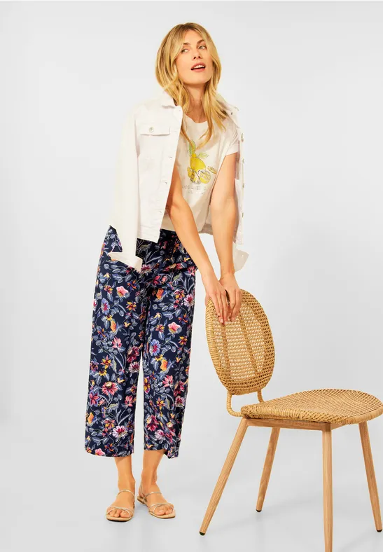 Casual-fit broek met print deep blue