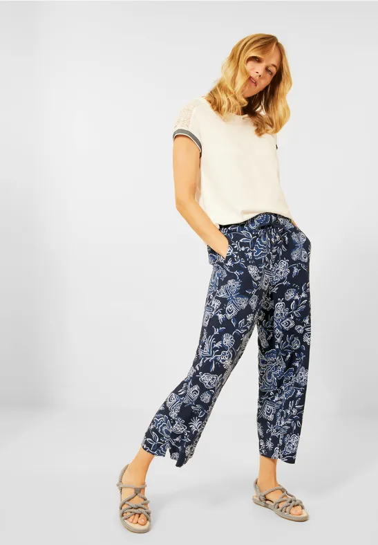 Casual-fit broek met print deep blue
