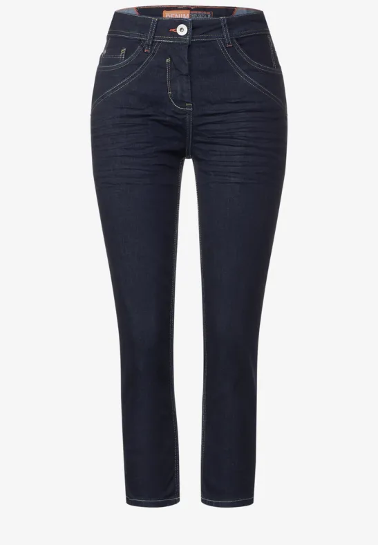 Slim Fit Jeans in 7/8 dark blue rinsed washed