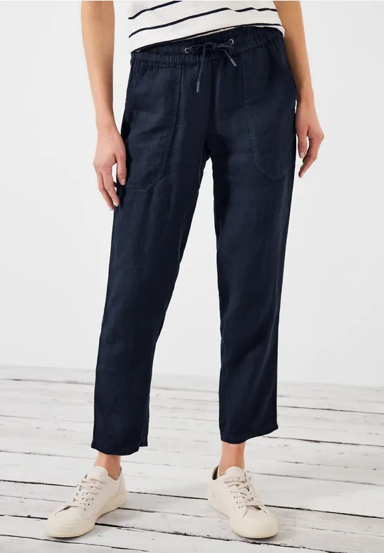 Leinen Casual Fit Hose deep blue
