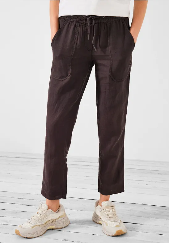 Leinen Casual Fit Hose dark coffee brown