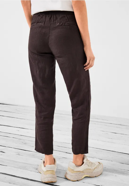 Casual fit linnen broek dark coffee brown