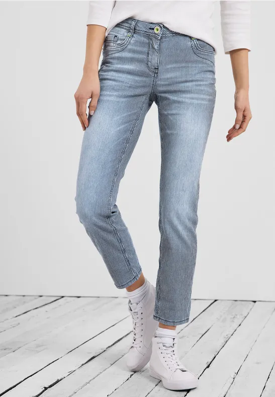 Loose fit jeans met strepen mid blue used wash