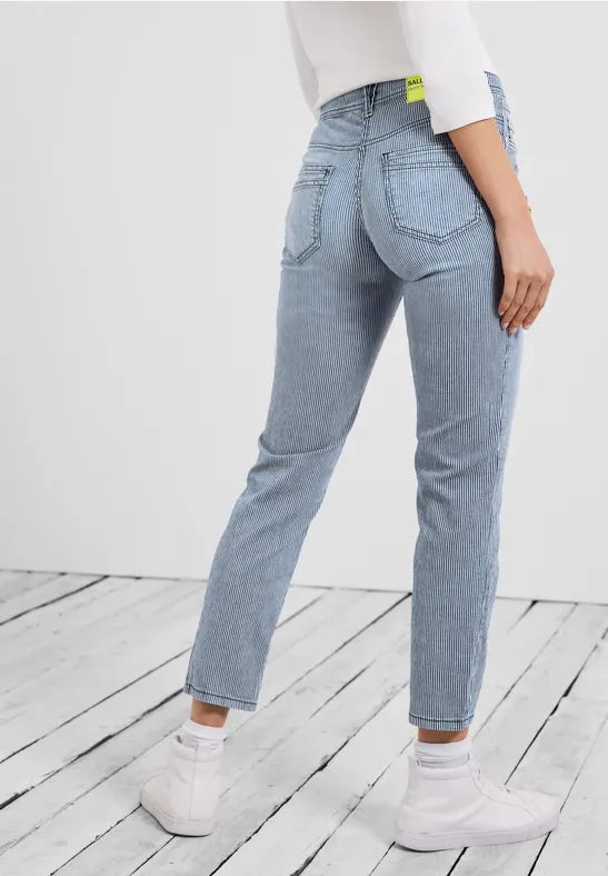 Loose fit jeans met strepen mid blue used wash