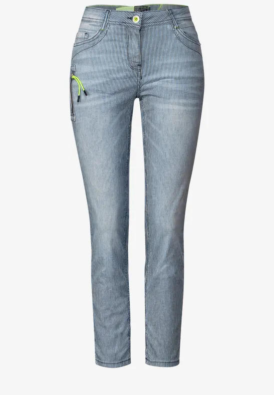 Loose fit jeans met strepen mid blue used wash