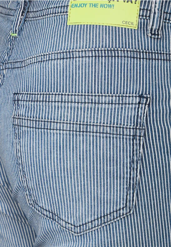 Loose fit jeans met strepen mid blue used wash