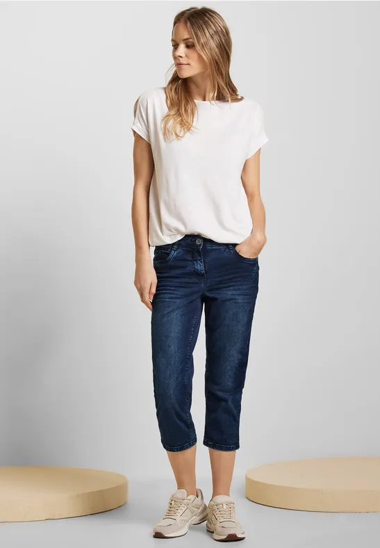 Loose Fit Jeans in 3/4-Länge blue black random wash