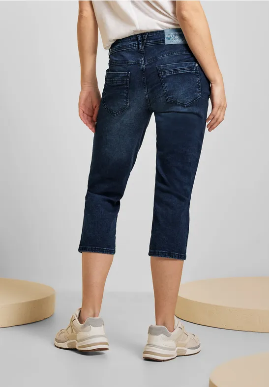 Loose Fit Jeans in 3/4-Länge blue black random wash