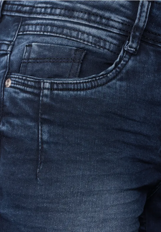 Loose Fit Jeans in 3/4-Länge blue black random wash