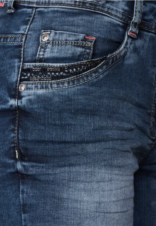 Loose fit jeansshort mid blue authentic wash