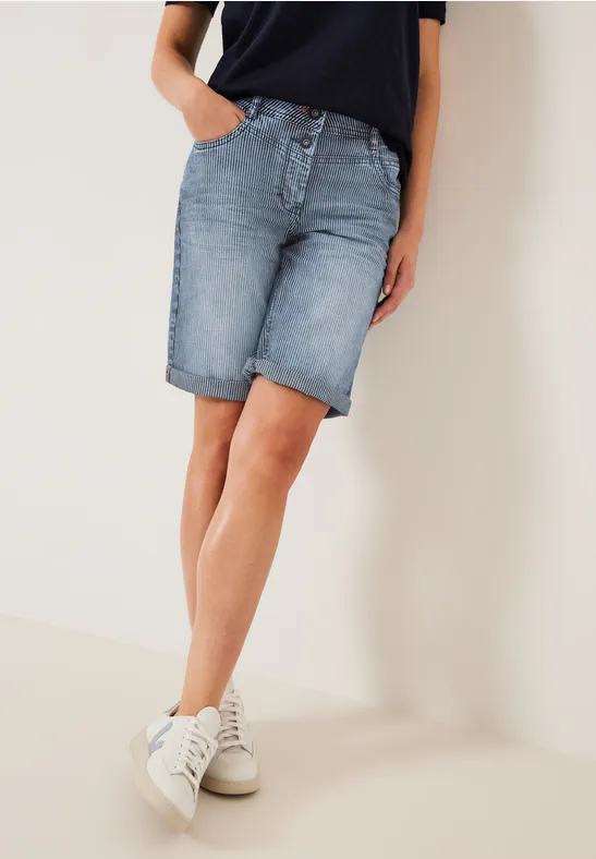 Gestreifte Loose Fit Shorts mid blue used wash