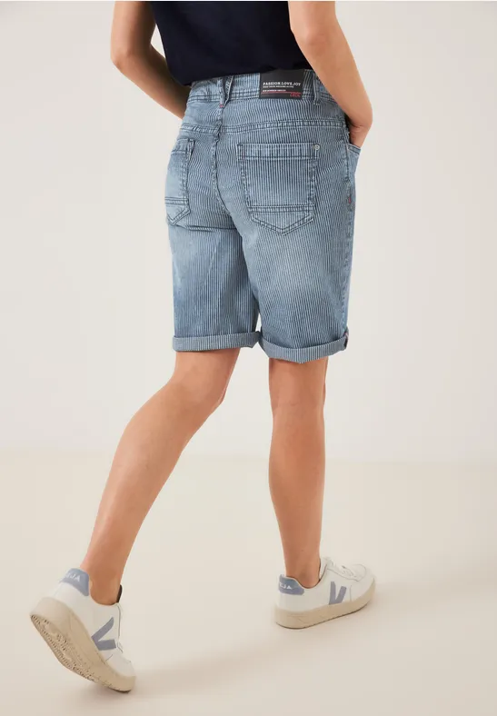 Gestreifte Loose Fit Shorts mid blue used wash