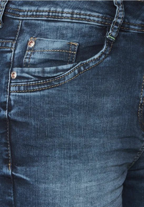 Slim fit jeansshort mid blue wash