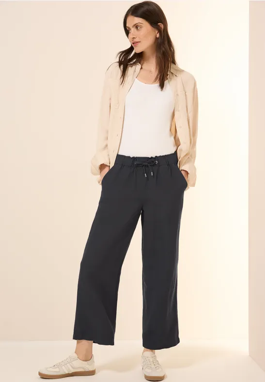 Wide Legs broek van linnenmix volcanic grey