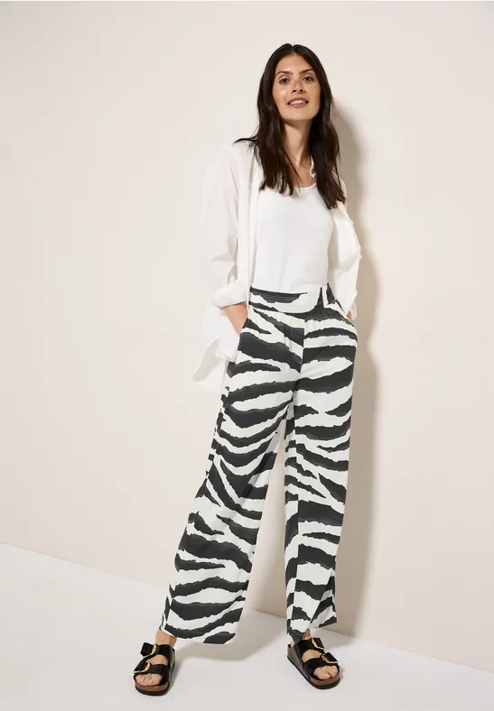 Wide Legs broek met structuur volcanic grey