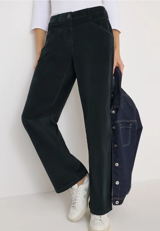 Wide Leg Cordhose dark emerald green