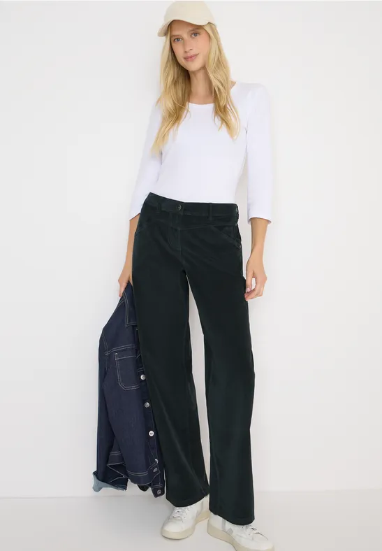 Wide Leg Cordhose dark emerald green