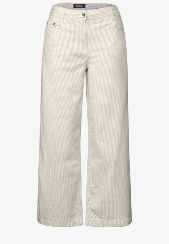 Gestreifte Wide Leg Hose pearl beige