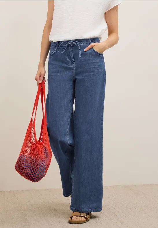 Wide Legs jeans met flared pijpen mid blue wash