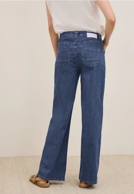 Wide Legs jeans met flared pijpen mid blue wash
