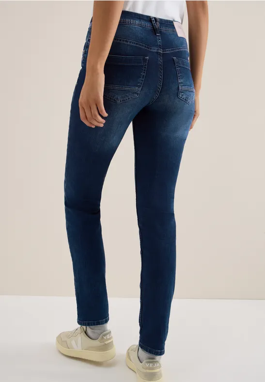 Cecil Jeans Donna 3716852, Modello Scarlett, Gamba Dritta, Vita Media, Lavaggio Blu Medio, 5 Tasche, Comfort Quotidiano, Taglia 38