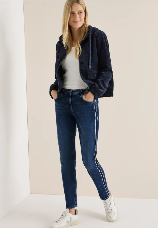 Jeans mit Gallonstreifen mid blue used wash