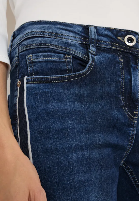 Jeans mit Gallonstreifen mid blue used wash