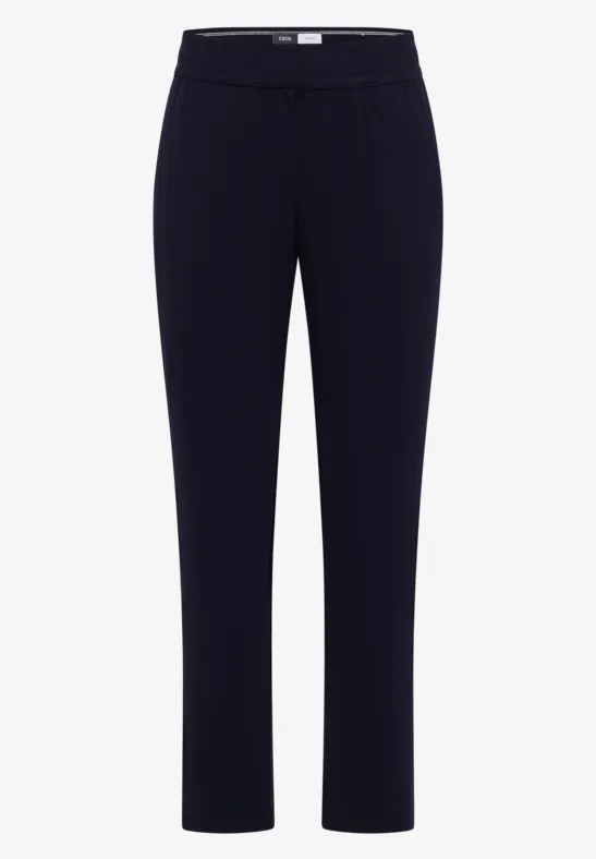 Elegante, schmale, dunkelblaue Hose mit elastischem Bund und Seitentaschen.