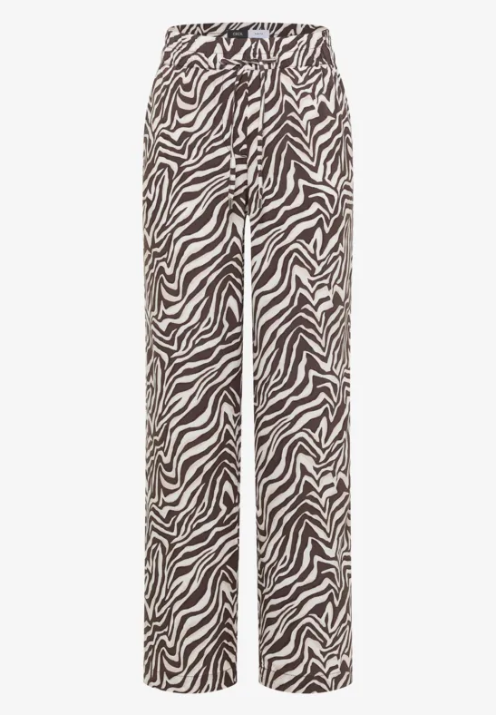 Schwarz-weiße Zebramusterhose mit geradem Schnitt und hohem Bund.