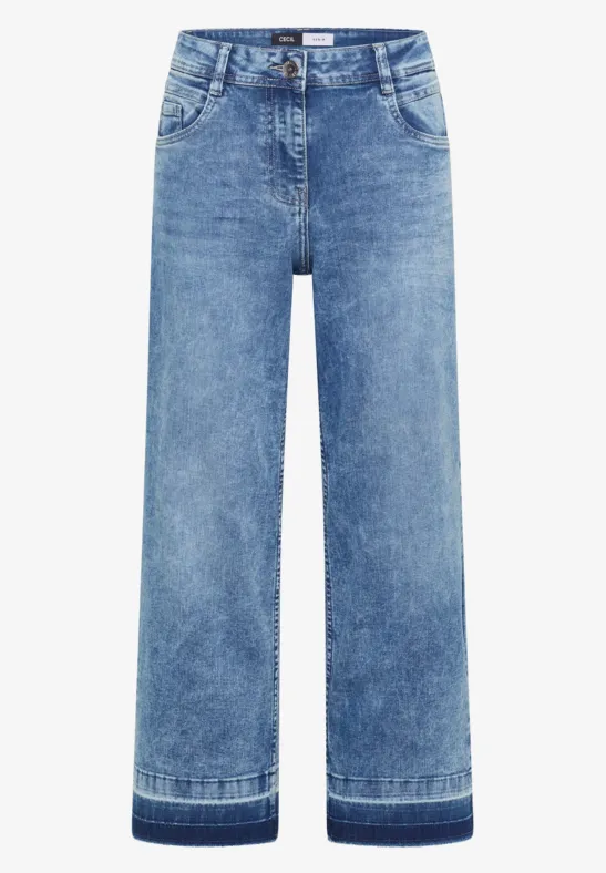 Blauwe jeans met rechte pasvorm en wijde pijpen in een vintage look.