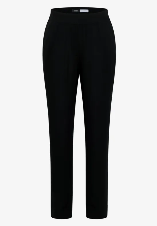 Zwarte, recht gesneden broek met elastische taille.