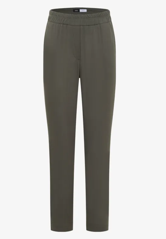 Olijfgroene, casual broek met elastische taille en rechte pijpen, veelzijdig stijlen.