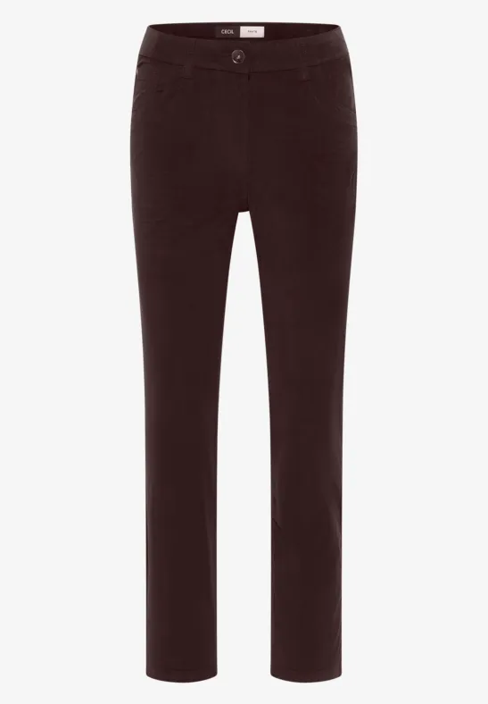 Dunkelbraune Cordhose mit geradem Schnitt vor weißem Hintergrund.