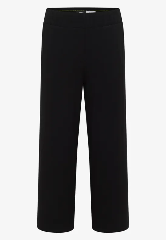 Schwarze, locker geschnittene Hose mit weitem Bein und elastischem Bund.