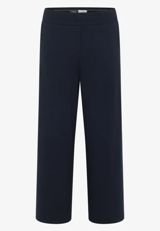 Weite, schwarze Hose mit geradem Schnitt und elastischem Bund, elegant und vielseitig kombinierbar.