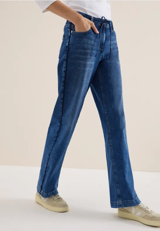 Jeans mit Gallonstreifen mid blue wash
