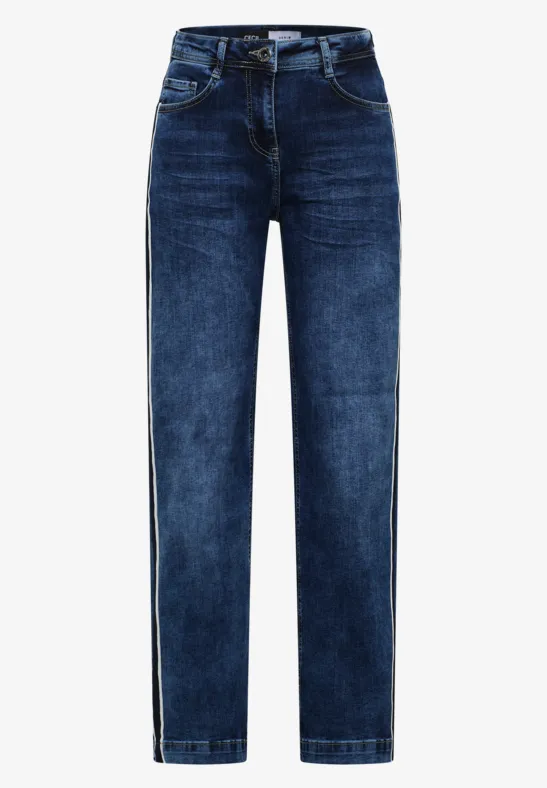 Jeans mit Gallonstreifen mid blue used wash