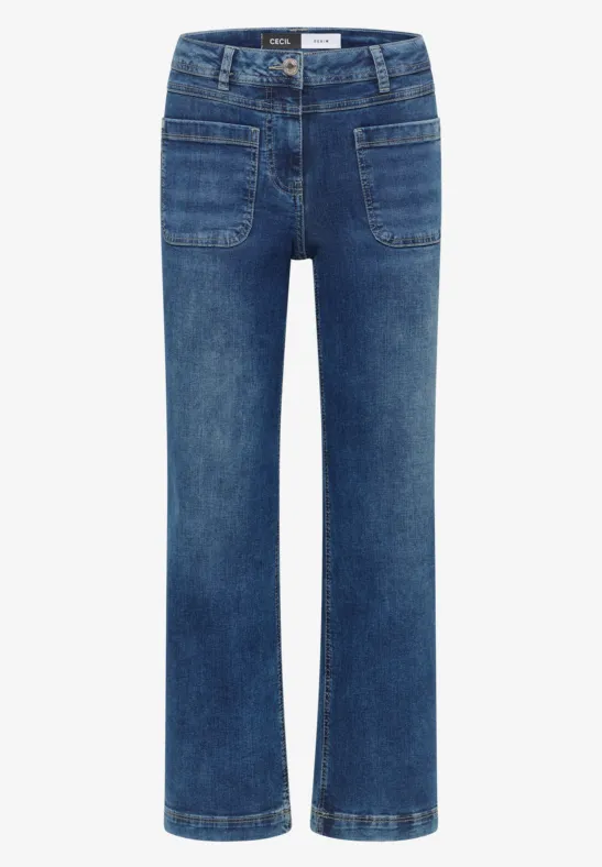 Wide Leg Patch Pocket Jeans mid blue used wash