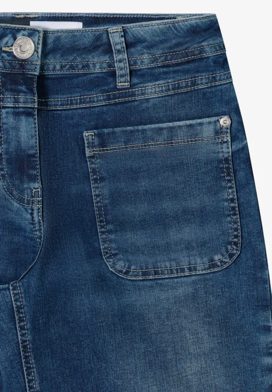 Wide Leg Patch Pocket Jeans mid blue used wash