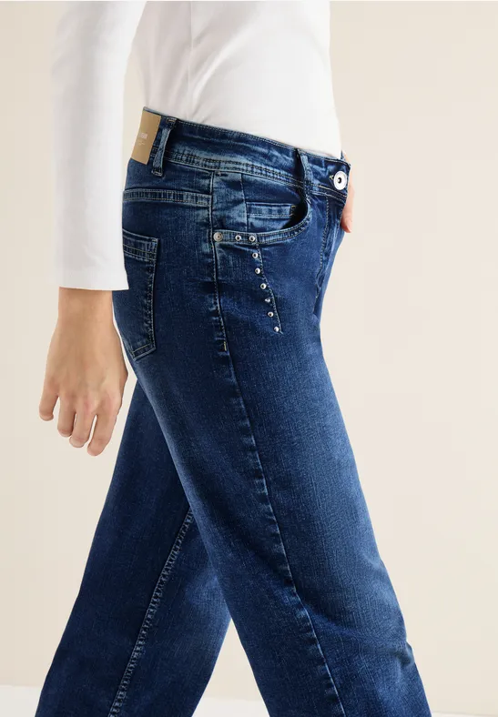 Wide Legs Jeans avec rivets mid blue wash