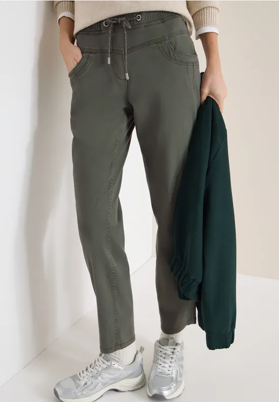 Broek met gewassen look sea weed khaki
