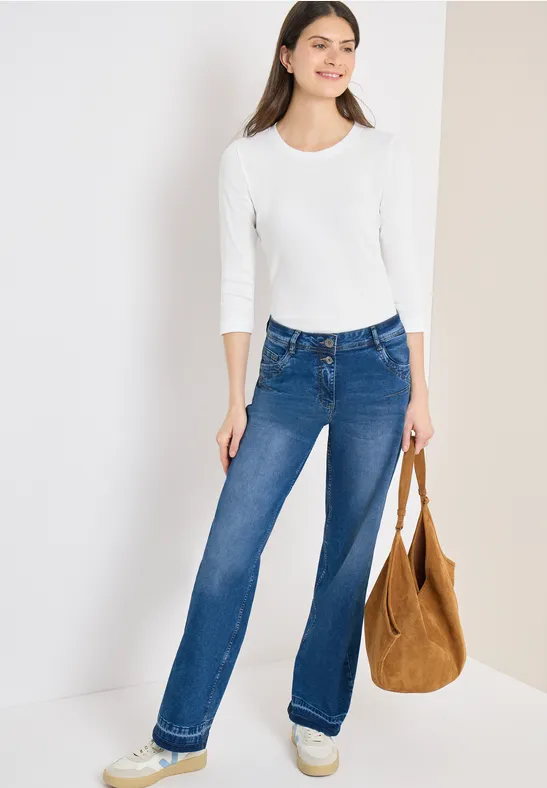 Jeans met zoomdetail mid blue used wash