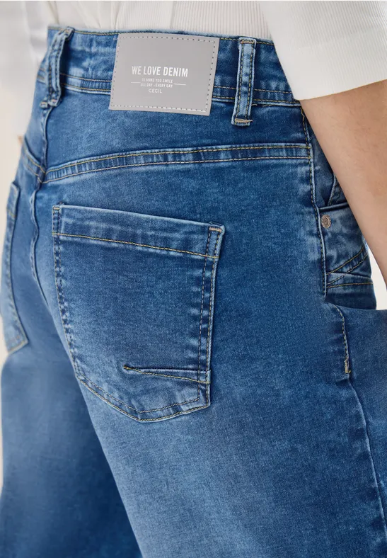 Jeans met zoomdetail mid blue used wash