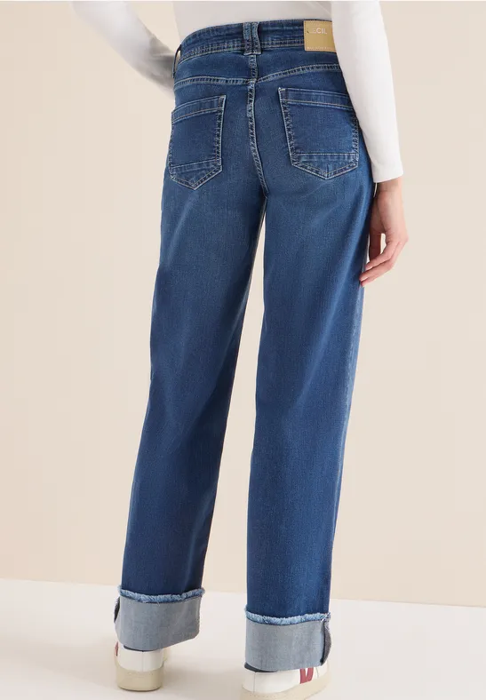 Wide Leg Washed-Look Jeans mid blue used wash