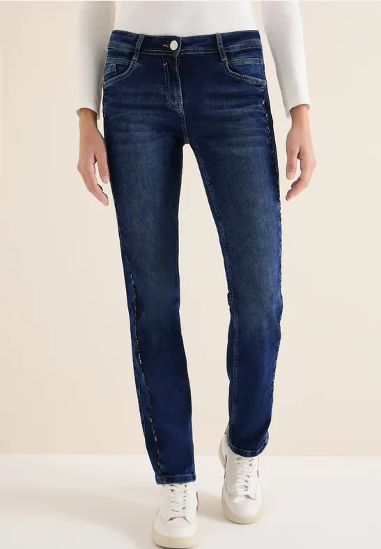 Jeans mit Gallonstreifen Dark blue wash