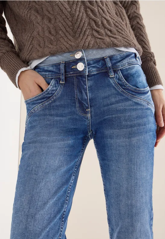 Jeans mit doppeltem Bund mid blue wash