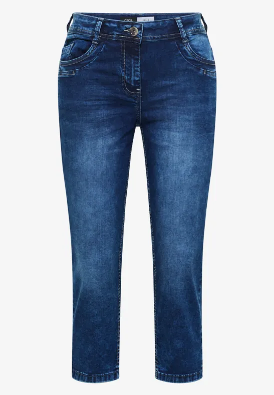 3/4 Slim Leg jeans in casual fit mid blue used wash