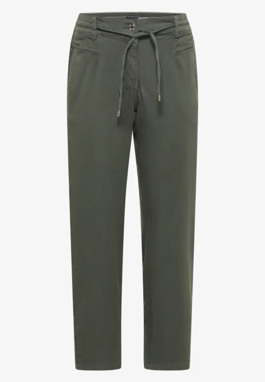 Mid Waist Slim Leg Pantalon Loose Fit sea weed khaki